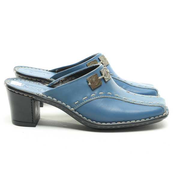 NWT Tsonga Leather Slip-In Square Toe Mules & Clogs Women 6 Shoe Blue/Black - Picture 3 of 16